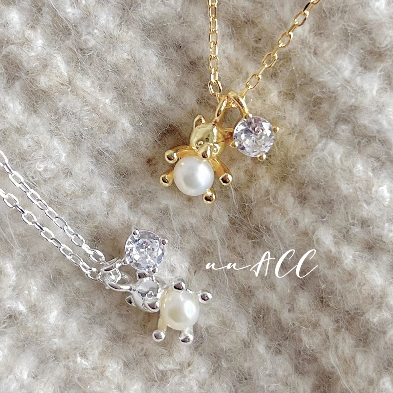 純銀小熊珍珠單鑽項鍊