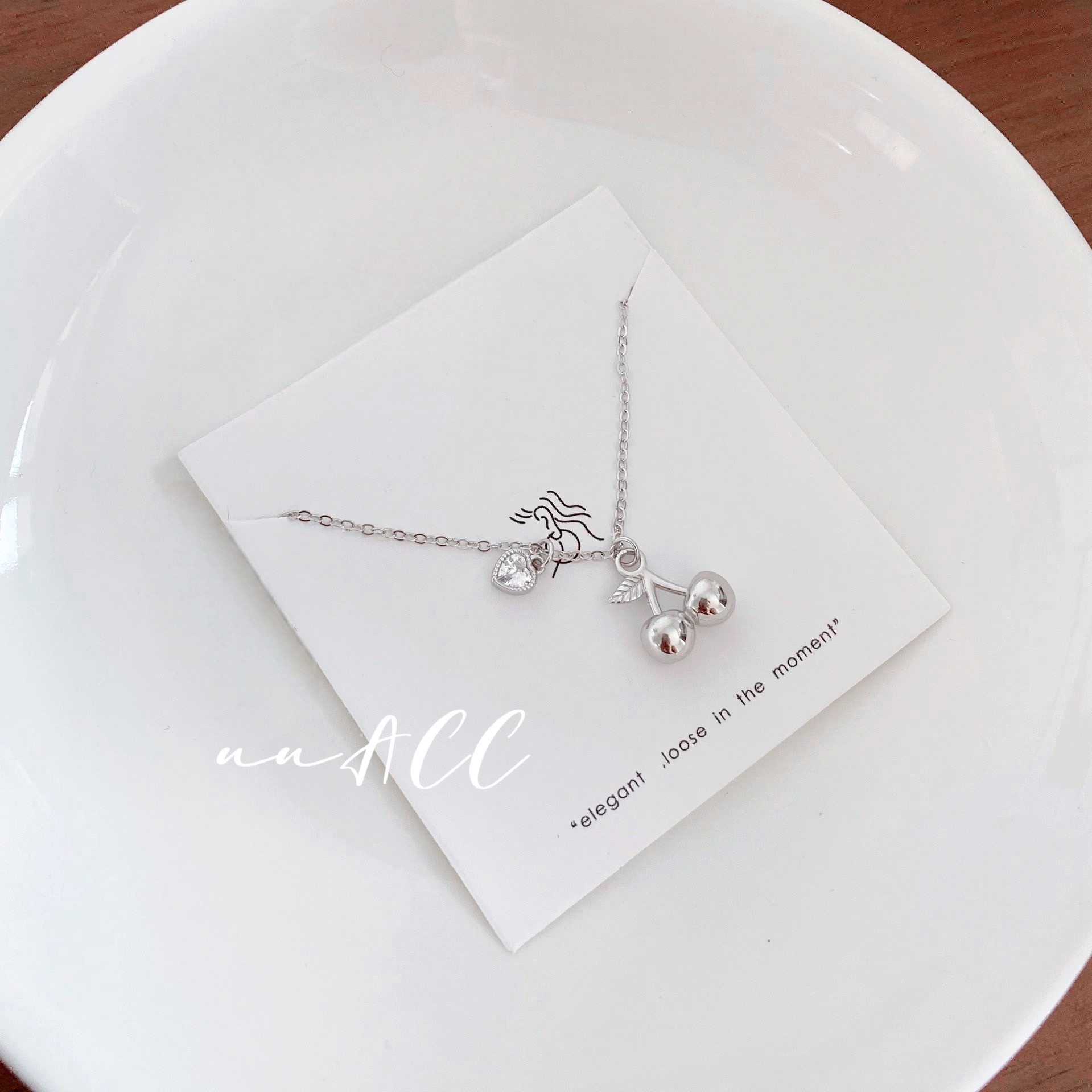 純銀櫻桃愛心鋯石項鍊