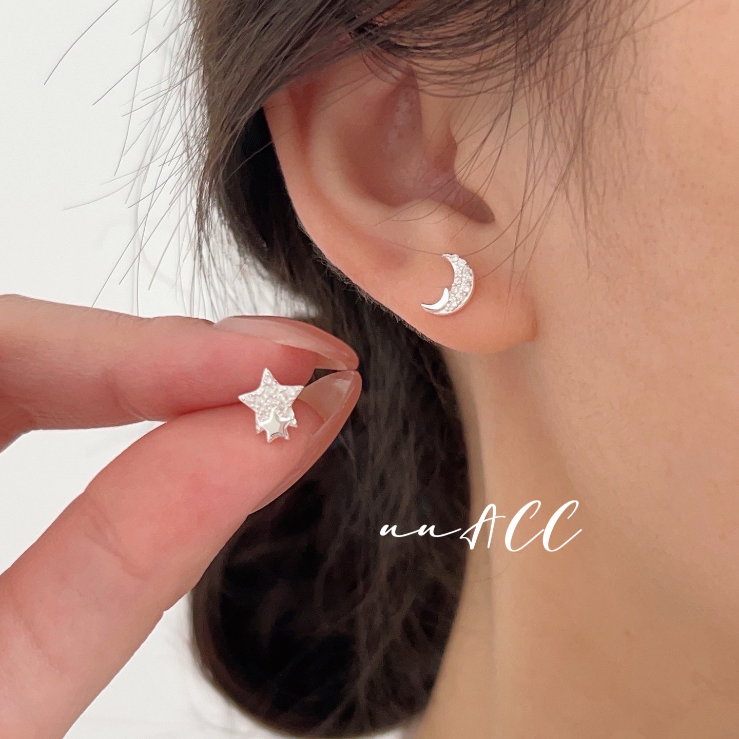 純銀星月之約耳環