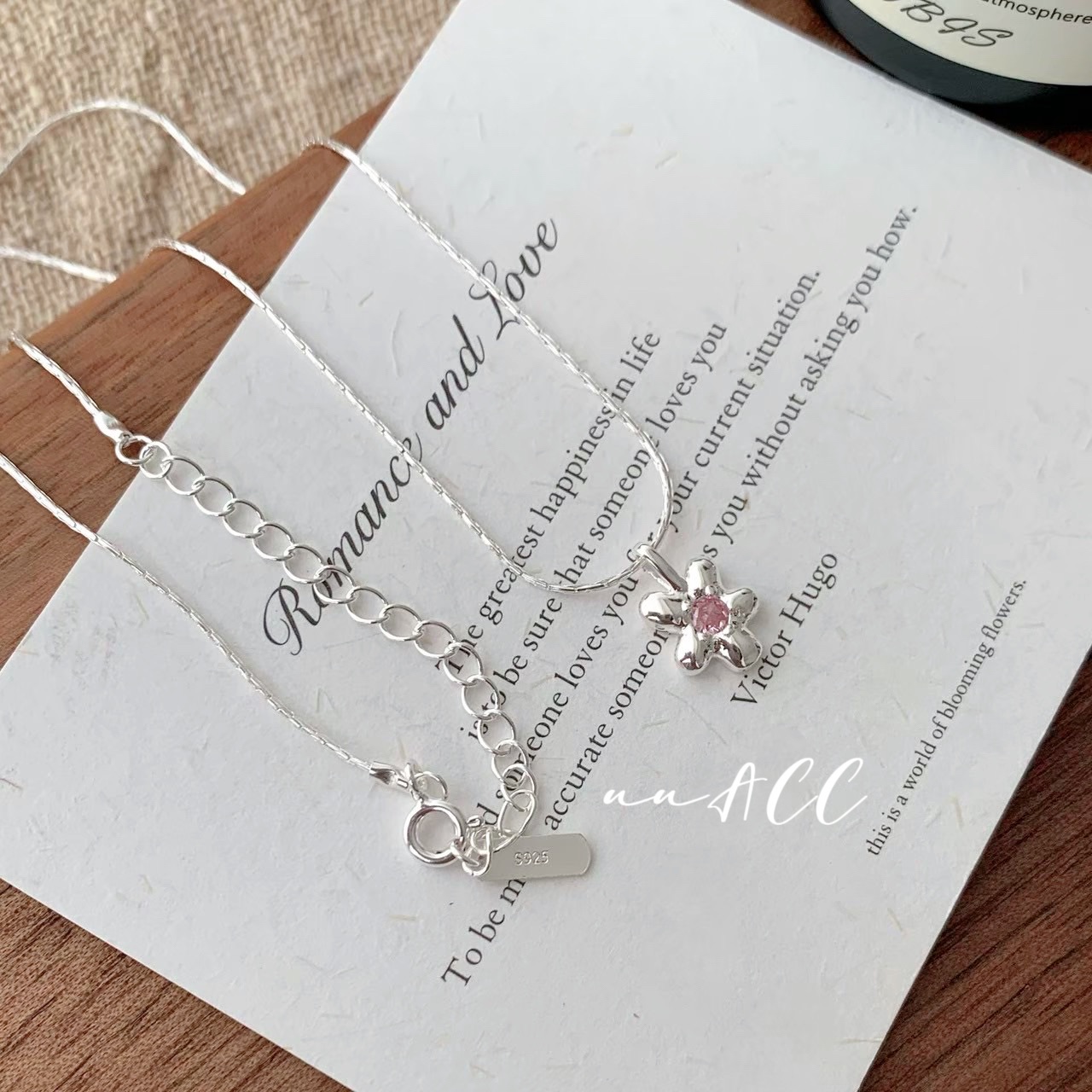 純銀粉鑽不規則小花項鍊