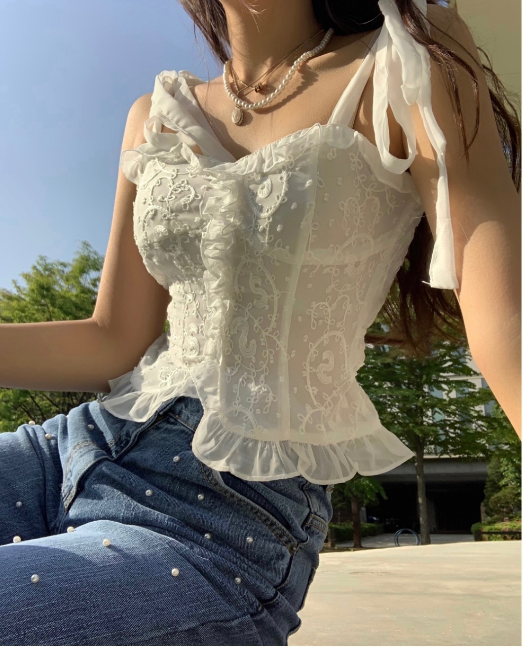 [♡MADE♡] Coachella frill ribbon BL