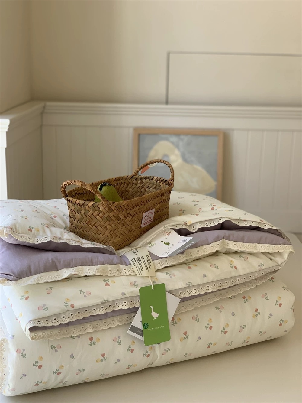 🇰🇷蕾絲紫花雙面四季被🪻100%純棉