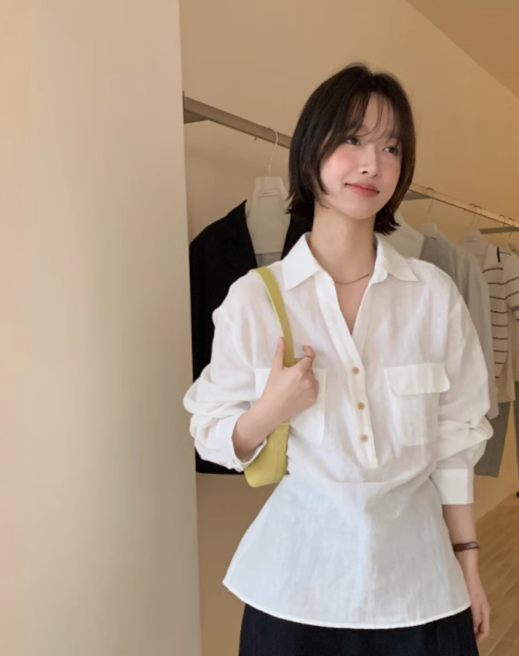 桃莉琪*moki*單品!!韓系後綁帶收腰口袋白襯衫-現貨