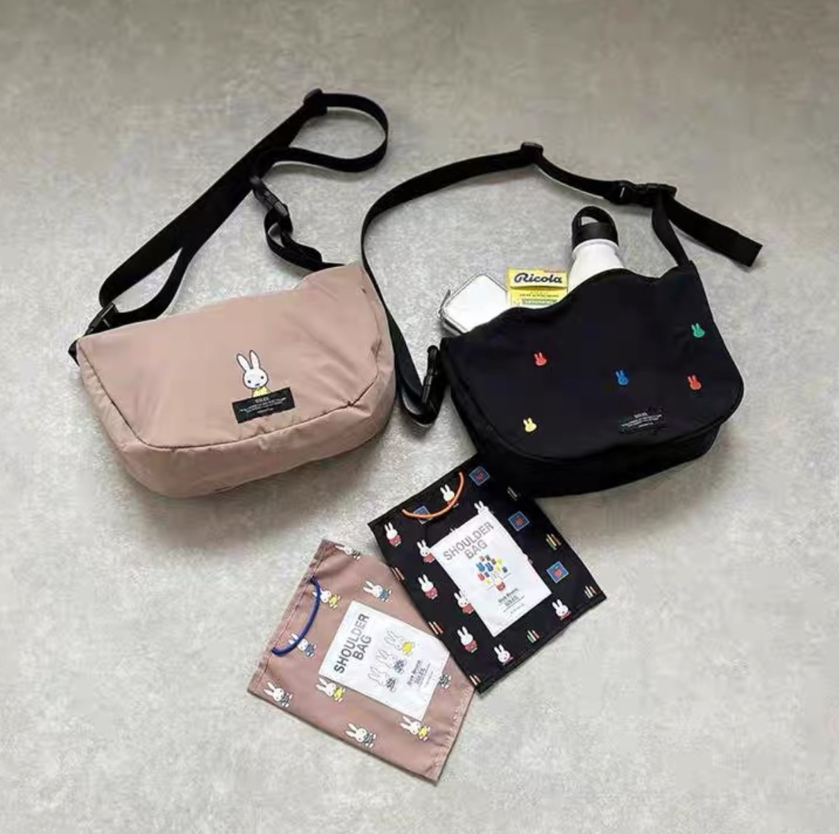 桃莉琪*moki*單品!!童趣刺繡小兔子可收納斜背小包-卡其色現貨