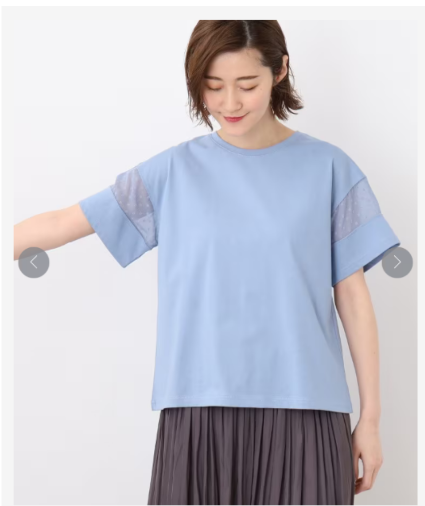 桃莉琪*moki*單品!!日系網紗拼接點點短袖T-水藍色現貨