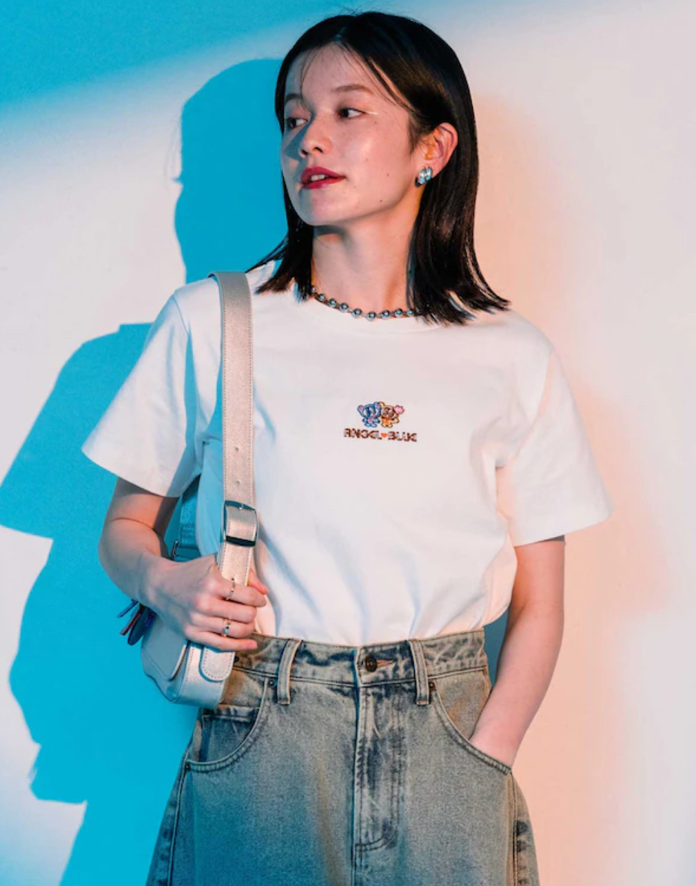 桃莉琪*moki*單品!!刺繡卡通兔聯名款angel短袖圓領T恤-白底現貨