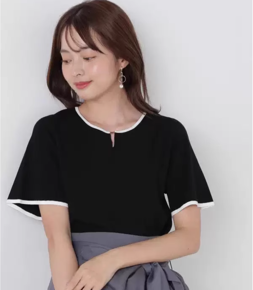 桃莉琪*moki*單品!!日系OL柔美氣質喇叭袖針織上衣-黑拼白色現貨