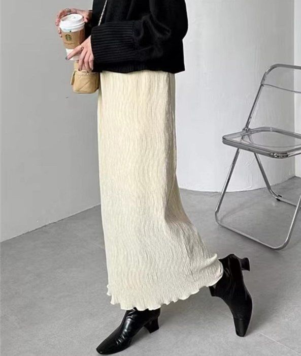 桃莉琪*moki*日系絲絨立體水波紋鬆緊帶長裙-有口袋現貨