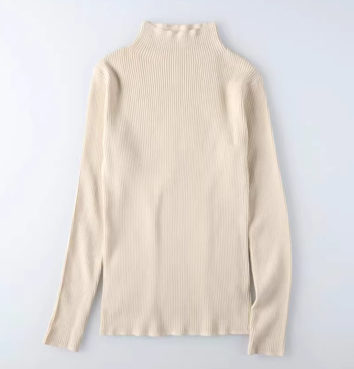 桃莉琪*moki*單品!!日系半高領柔軟螺紋素色長袖T-米杏現貨