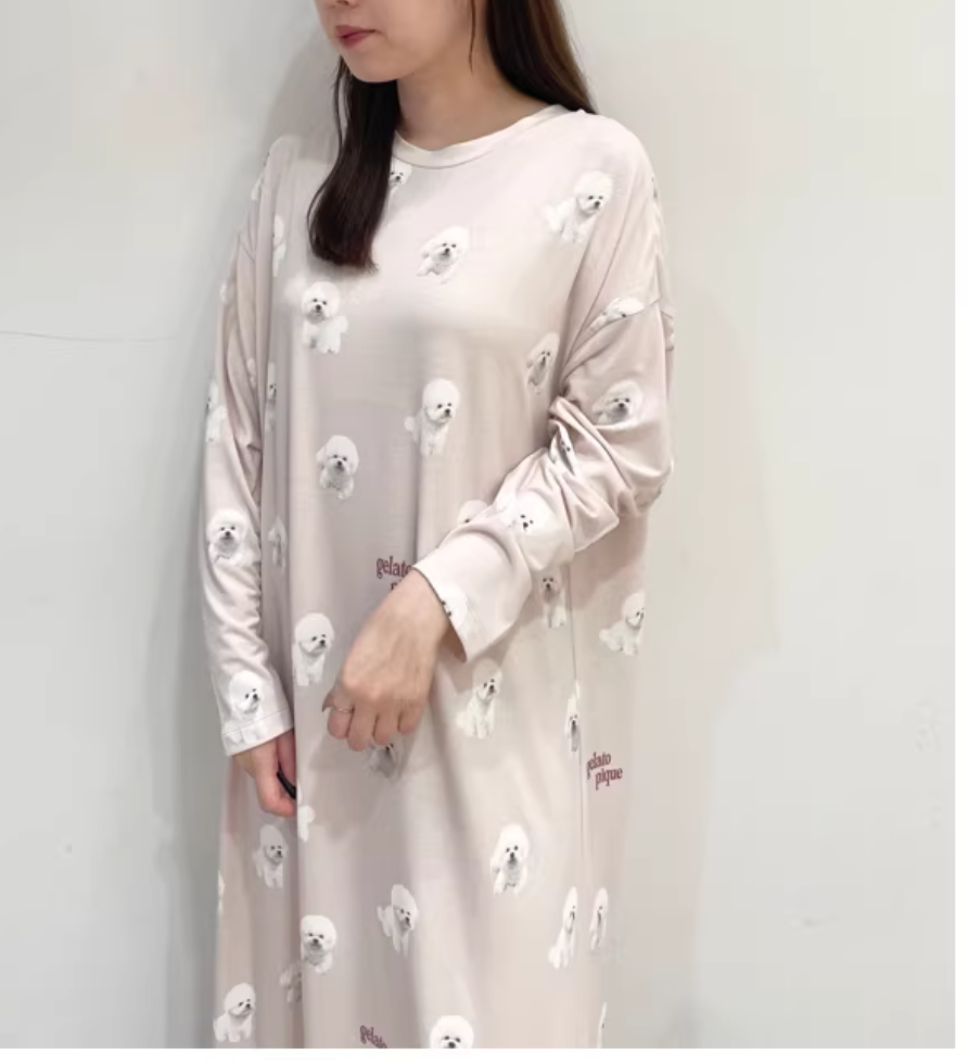 桃莉琪*moki*單品!!睡覺也要可可愛愛比熊犬印花睡衣裙-現貨