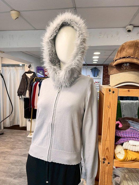 桃莉琪*moki*單品!!推薦日系甜美可拆毛領連帽針織外套-現貨灰色