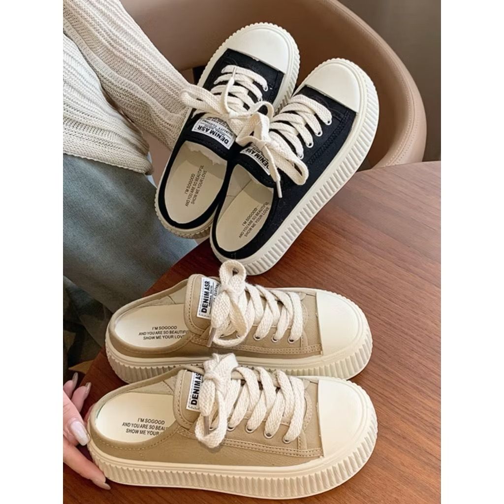 301 百搭質感透氣布面 軟Q厚底半拖 穆勒鞋 懶人鞋 帆布鞋