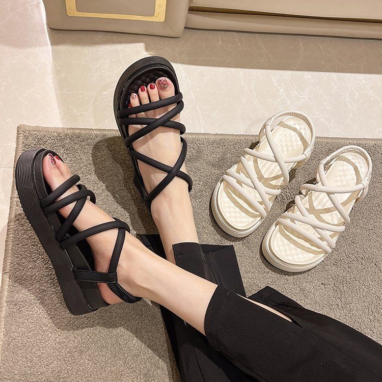 F632🏆防水防滑🏆 韓版爆款 二代升級 交叉帶 後鬆緊厚底涼鞋