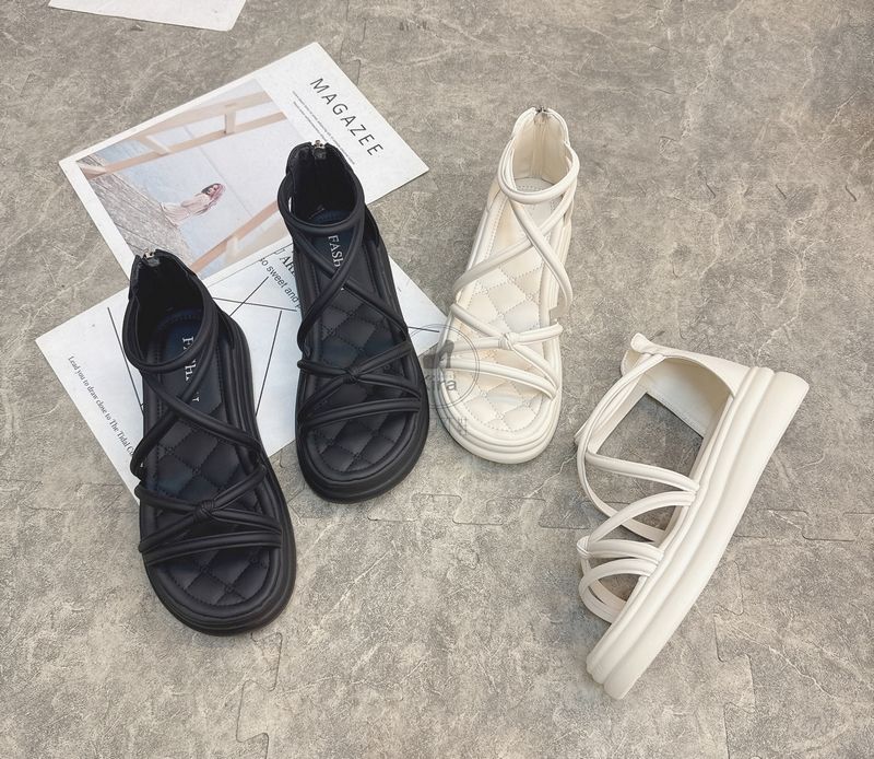 8810 超百搭 交叉帶 後拉鍊厚底涼鞋 羅馬涼鞋