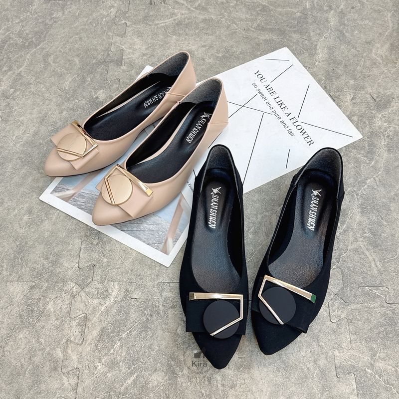 3292  MIT質感 幾何扣飾 尖頭鞋 平底包鞋 娃娃鞋