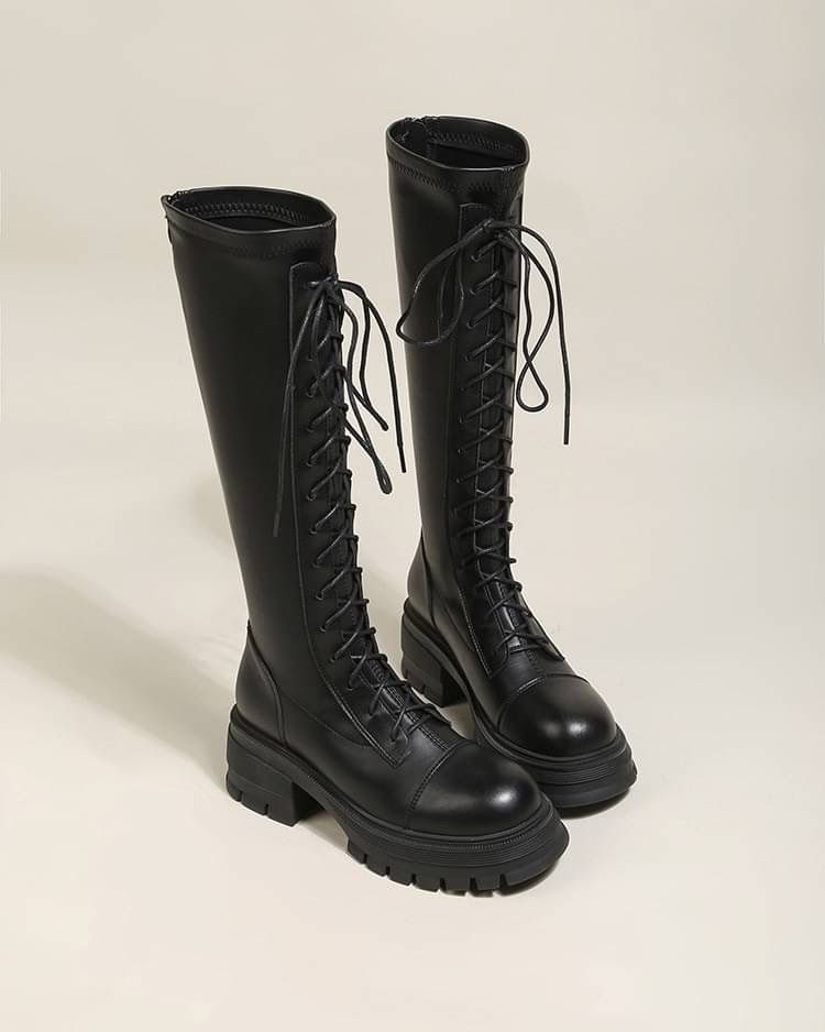 6203 百搭個性後拉鍊綁帶長靴