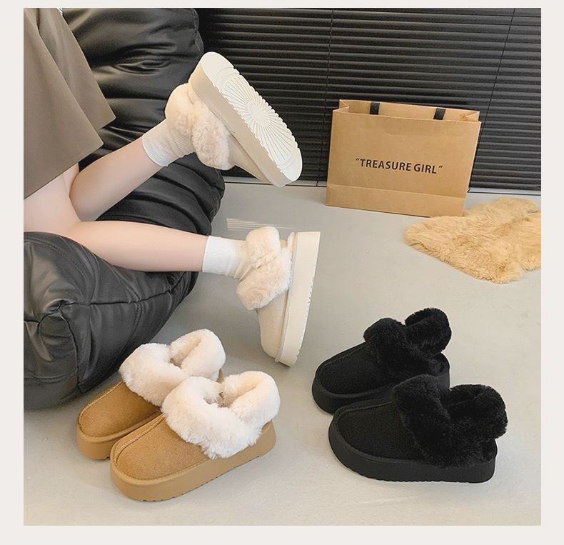 721 出國必備☃ 加厚毛毛雪靴 毛毛拖鞋 兩穿設計 防滑保暖不怕冷 半拖鞋