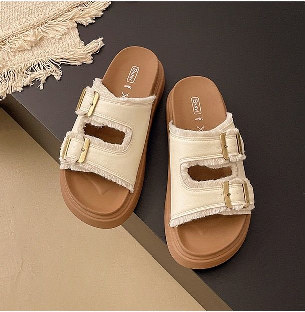 T8512 韓系不規則抽鬚厚底拖鞋