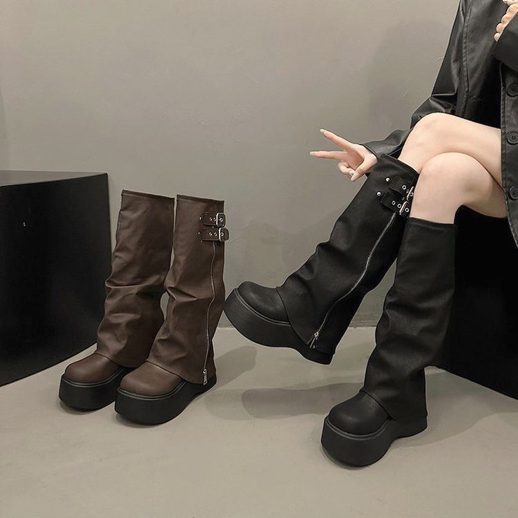 W127 Kpop風厚底靴 韓系女團風 增高顯瘦 街頭百搭 秋冬靴