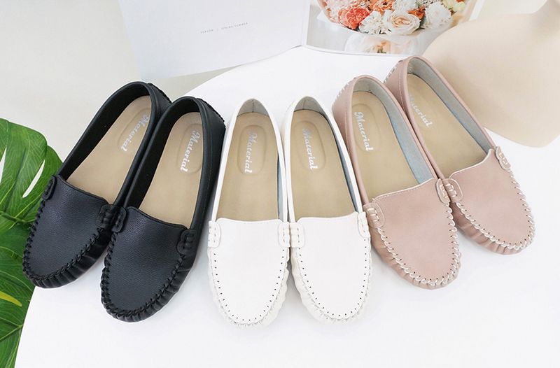 52935 超軟Q手工縫線防滑 平底豆豆鞋 休閒鞋