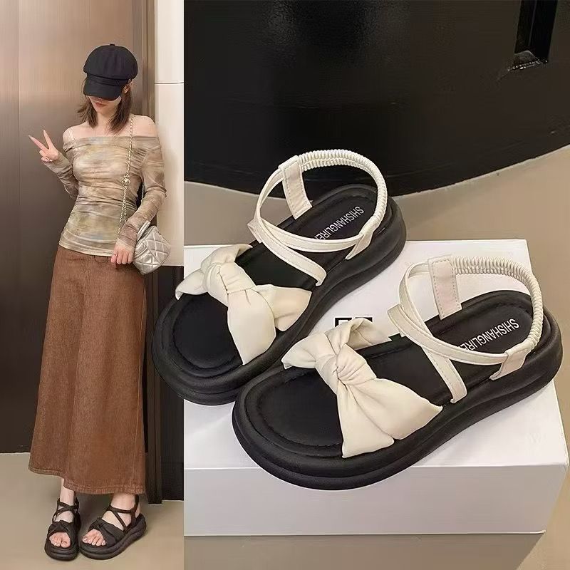K91 夏季新品 蝴蝶結厚底涼鞋 女鞋 軟Q鞋墊 百搭涼鞋 舒適好走 顯瘦增高