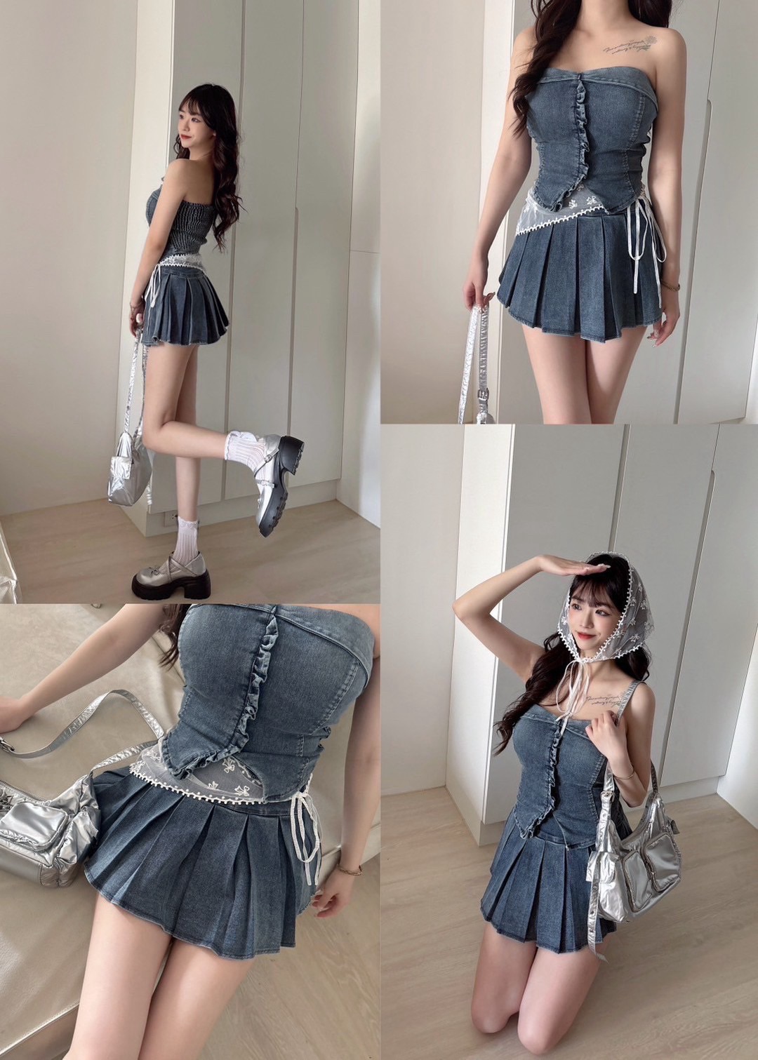 809753牛仔提花百褶裙𝟮𝘀𝗲𝘁
