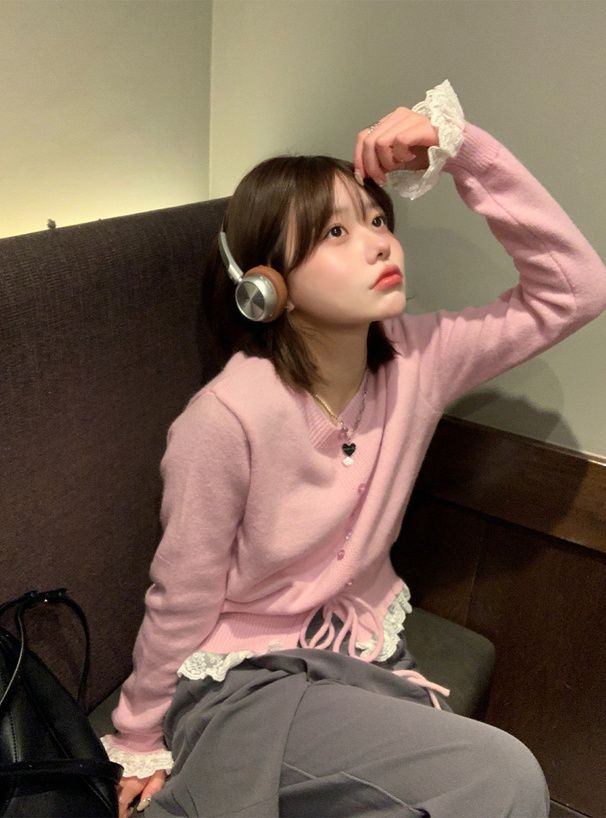 2887 荷葉邊蕾絲針織上衣