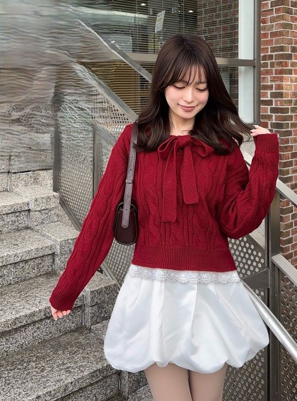 2891 連帽緞帶麻花針織上衣