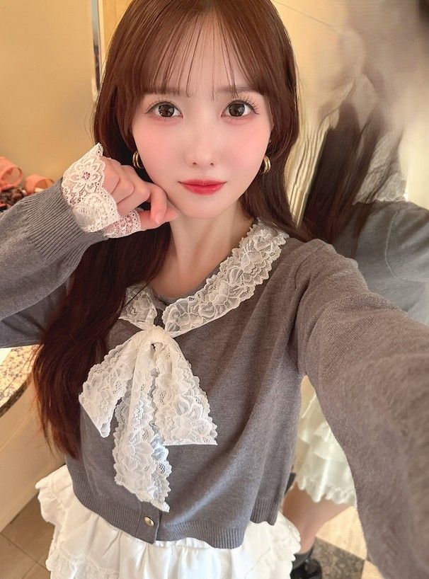 2892 蕾絲緞帶針織開襟衫