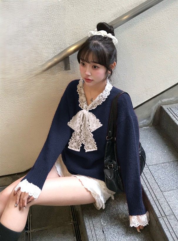 2960 蕾絲對接針織上衣