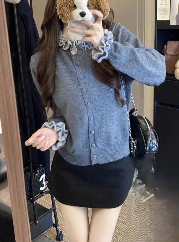 2992 荷葉邊針織開襟衫