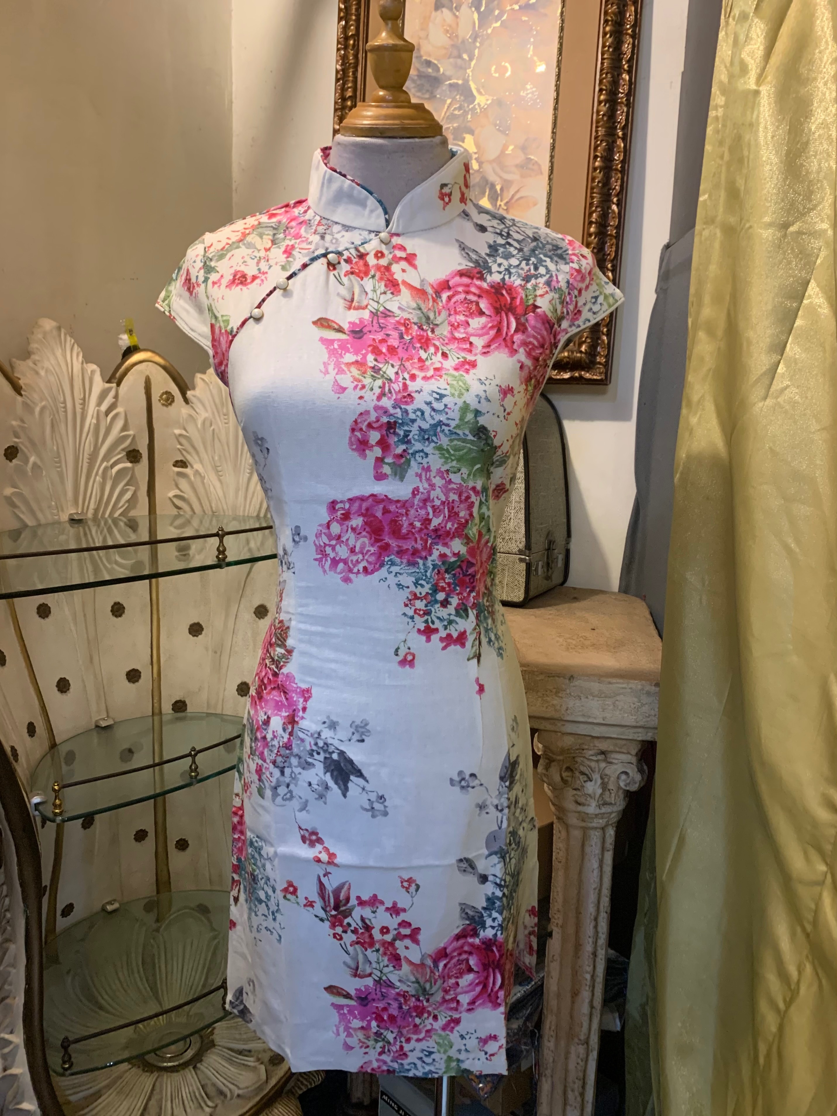 舒適棉麻印花旗袍