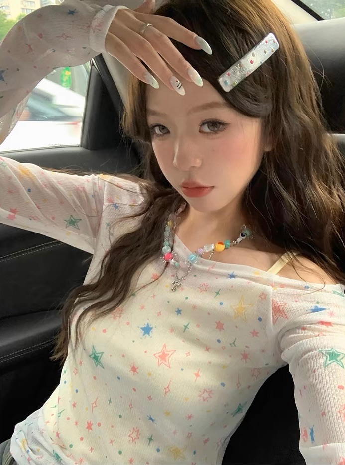 多巴胺女孩💫滿天星星透膚罩衫+吊帶✨