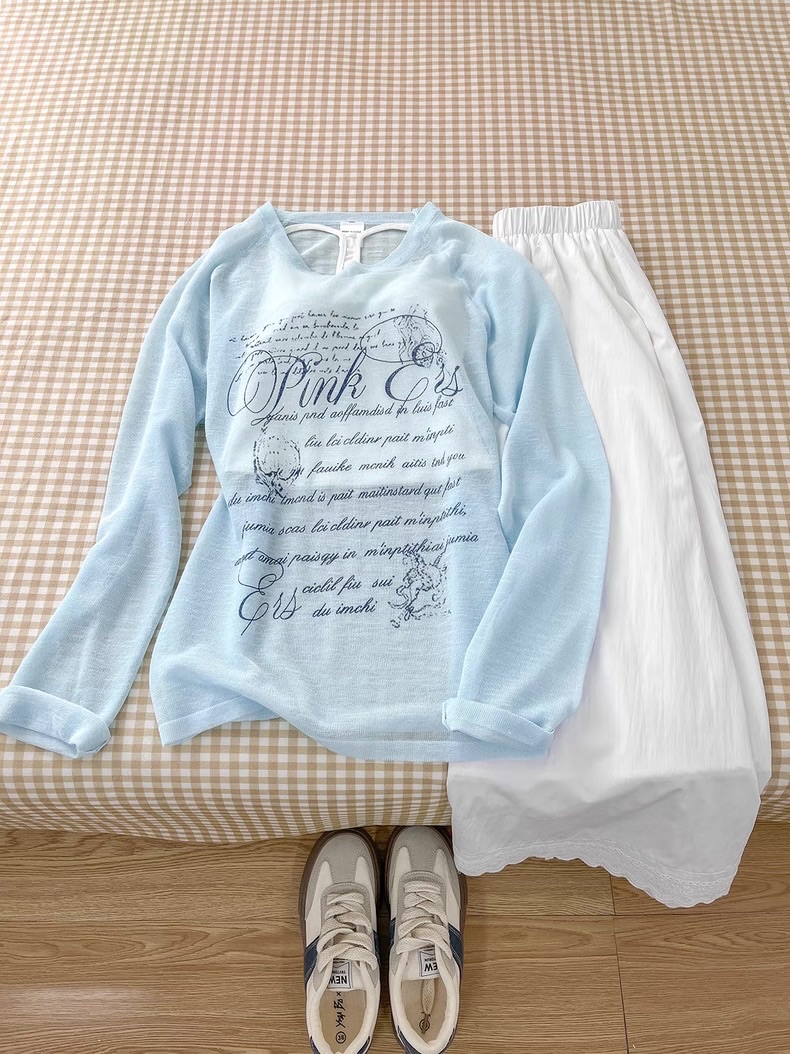 藍天白雲☁️字母印花罩衫+吊帶套裝