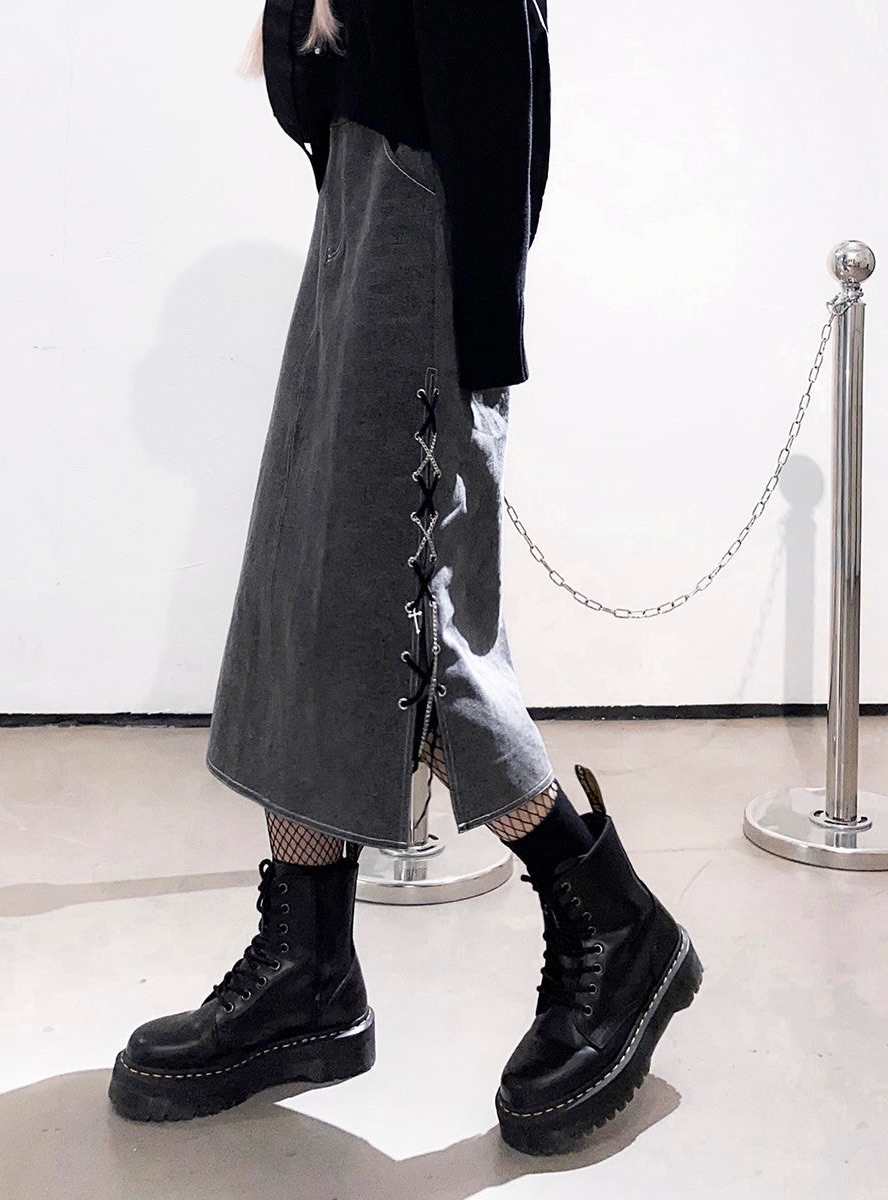 神仙長裙🖤綁帶鏈條側開衩牛仔長裙