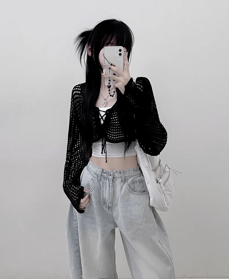 夏天救星💫設計感綁帶簍空罩衫