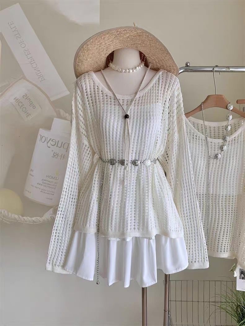 我要穿這套去渡假😍波希米亞風罩衫+吊帶+腰鏈+蛋糕裙四件套