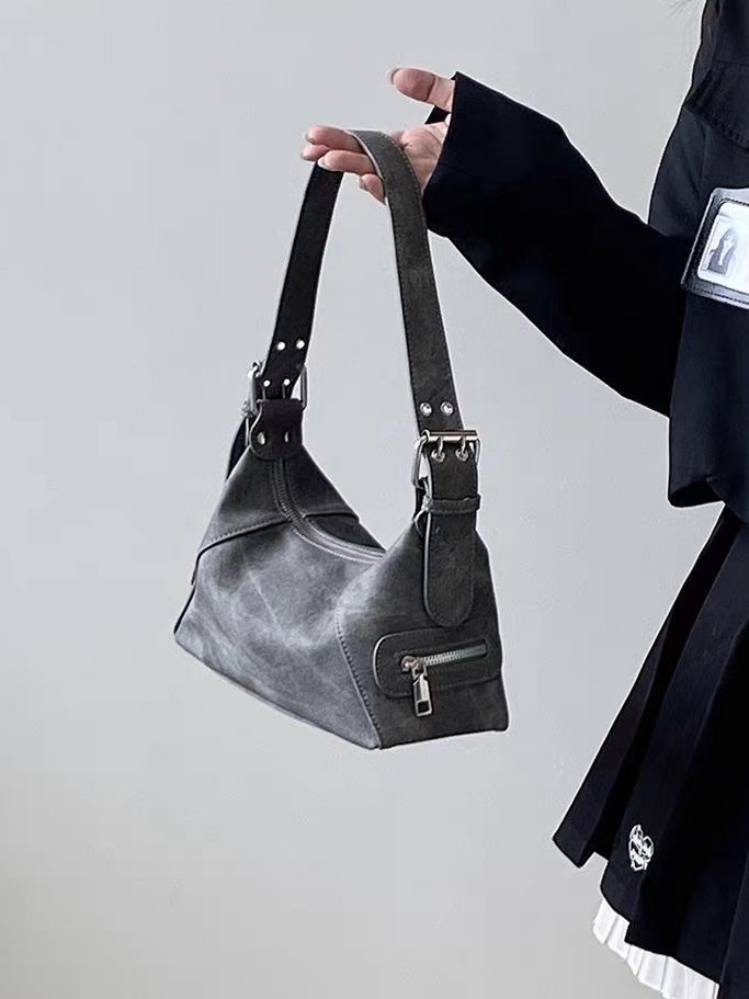 （兩款）水洗灰設計感腋下包/斜跨包