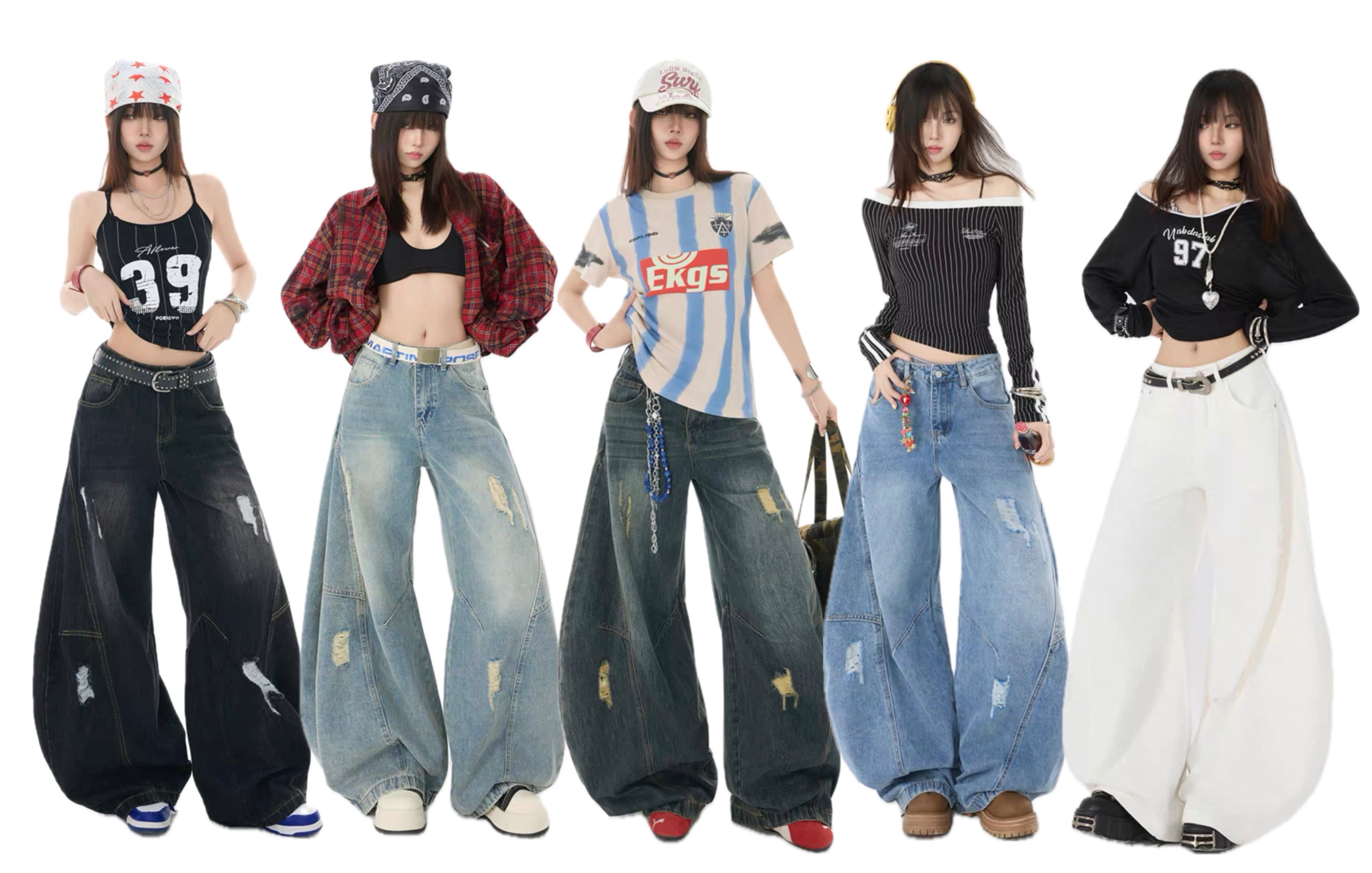 重磅款🔥復古刷破牛仔彎刀落地褲