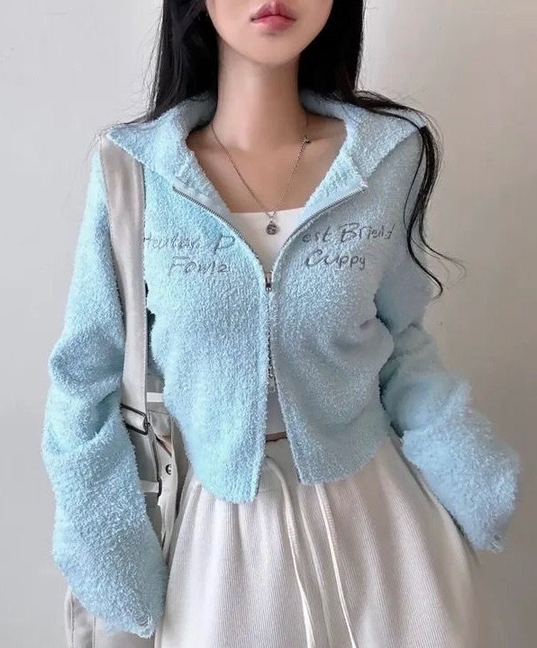 層次穿搭單品🩷歐膩字母刺繡雙拉鏈短版上衣