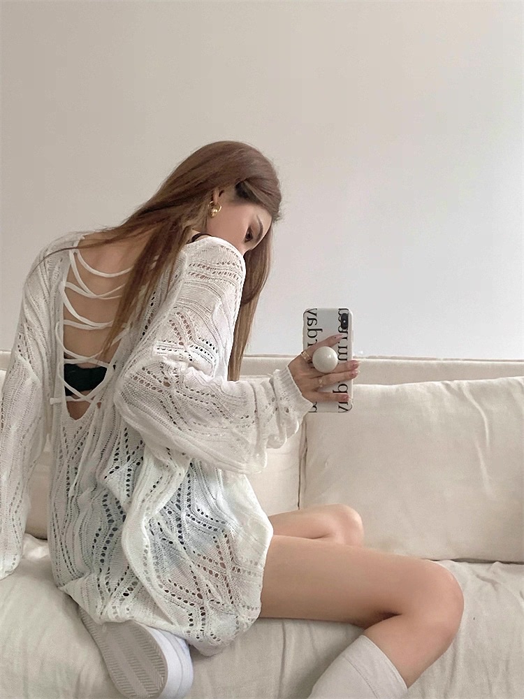 正反兩穿💞波希米亞透視感綁帶罩衫