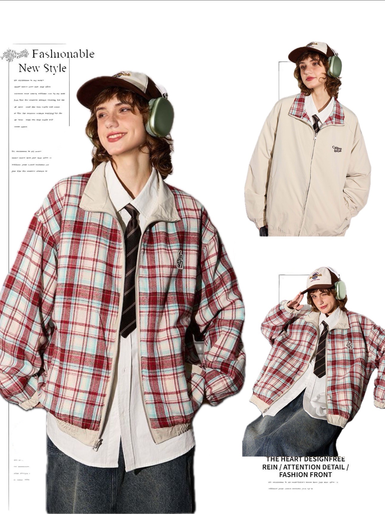 本期推薦💘日系格子撞色兩面穿外套