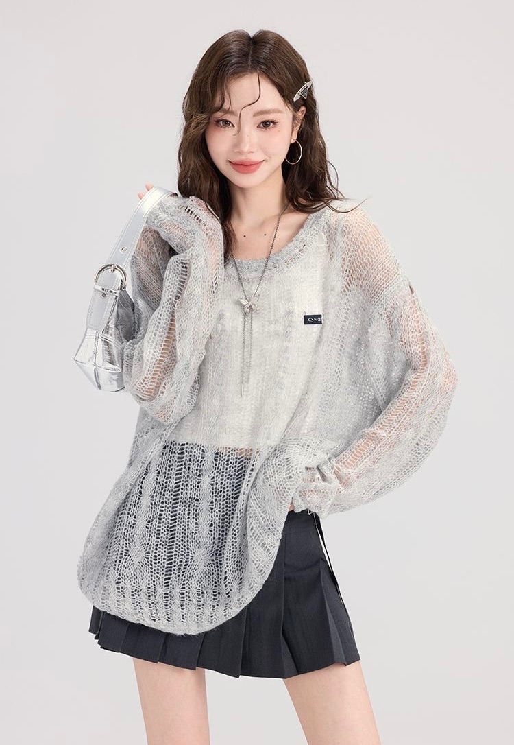 早秋罩衫再+1🩶簍空透視感小黑標罩衫