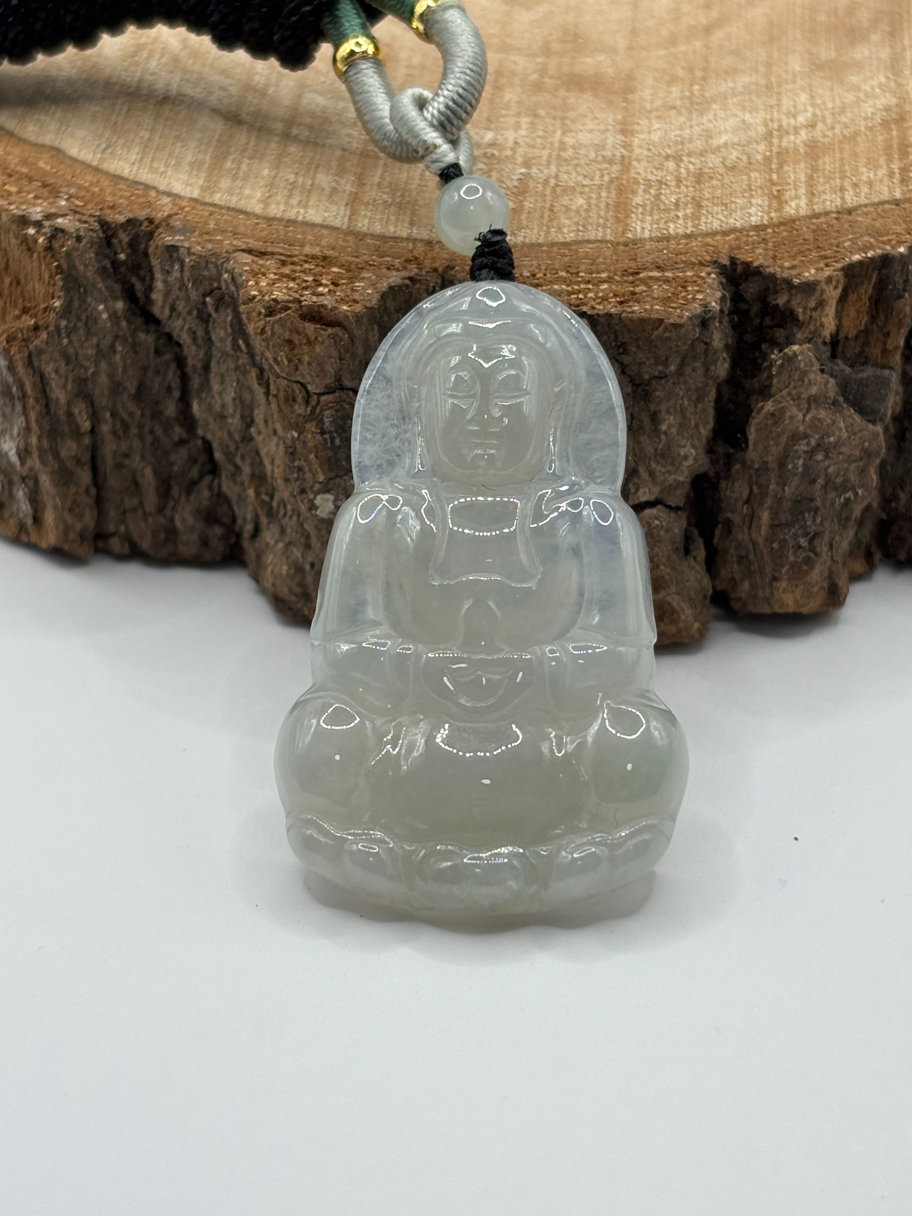 天然翡翠A貨冰種正裝觀音吊墜
