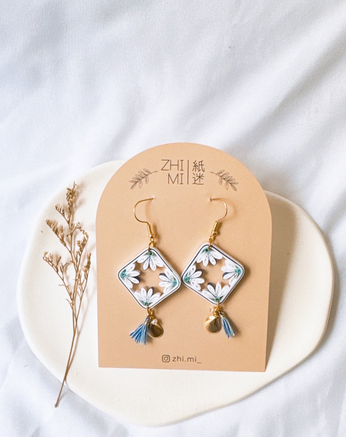 手工捲紙耳環—藍色海洋