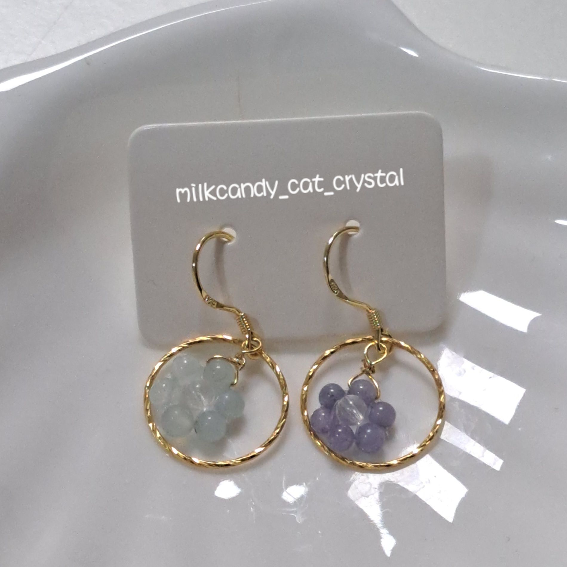 《藍夢》丹泉石海藍寶小花純銀鍍金耳環