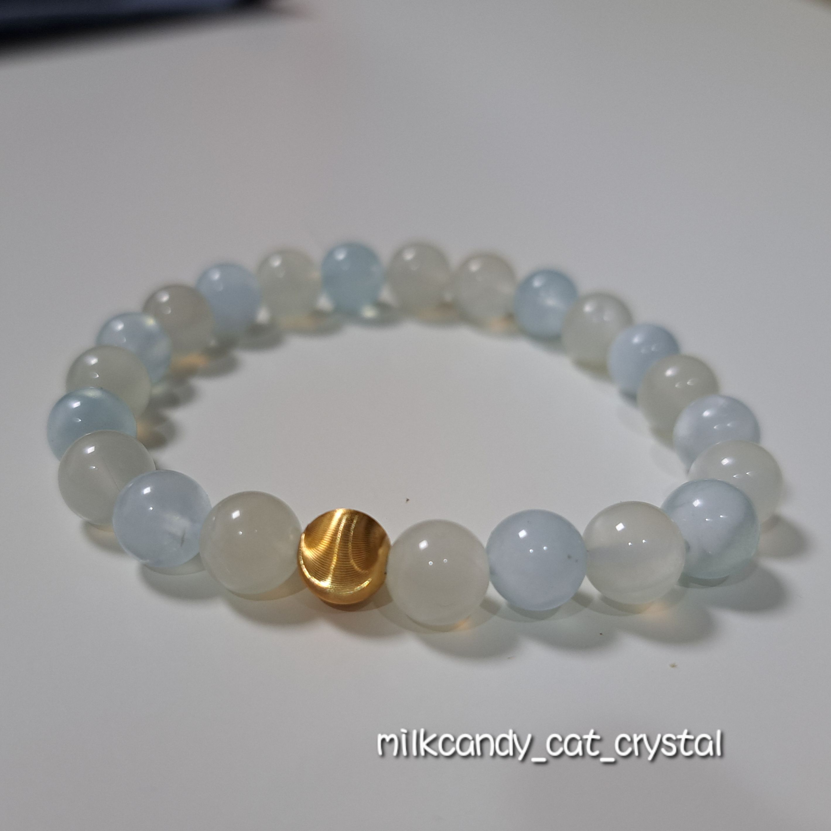 海藍寶月光水晶手鍊（純銀鍍金）