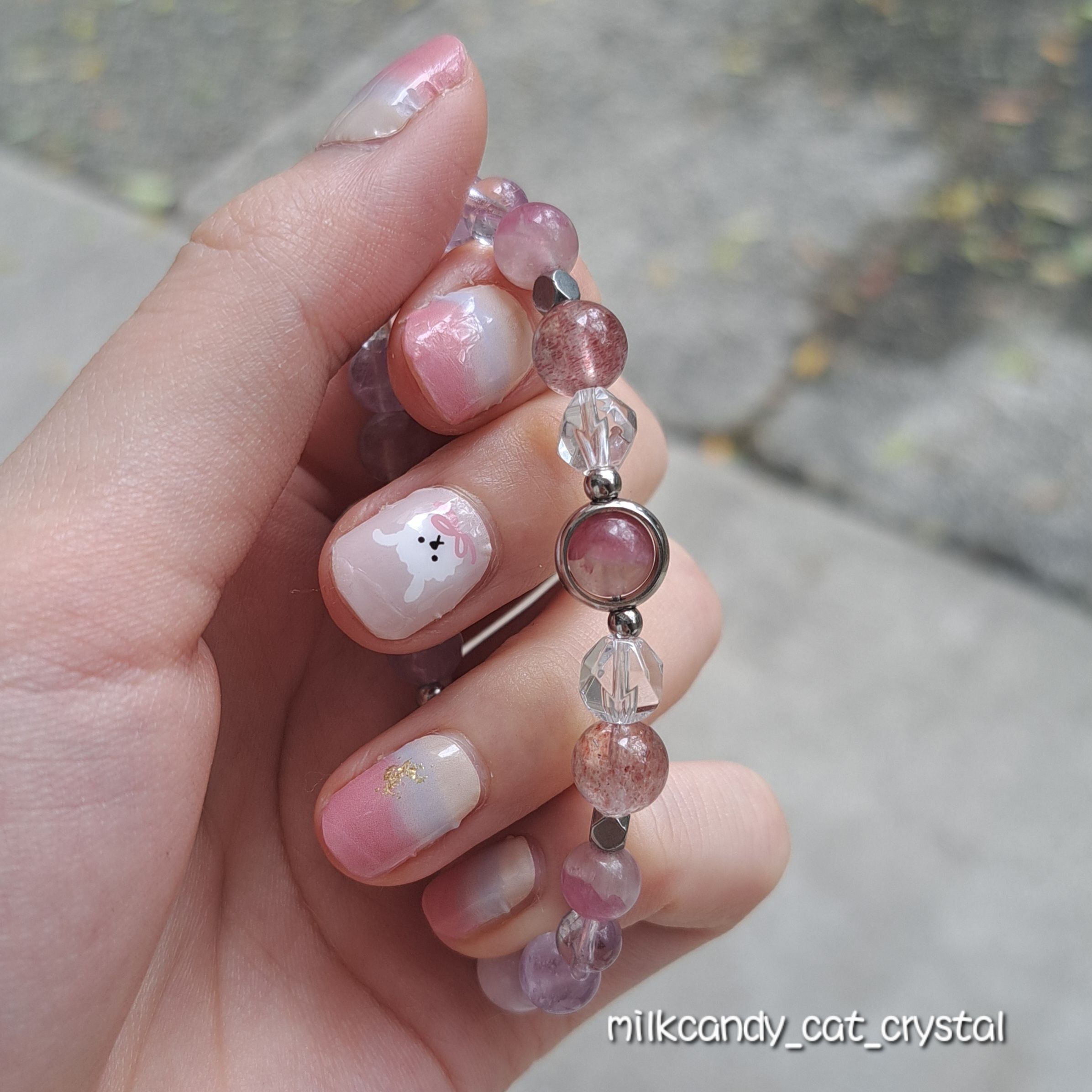 梅花碧璽醫療鋼水晶手鍊