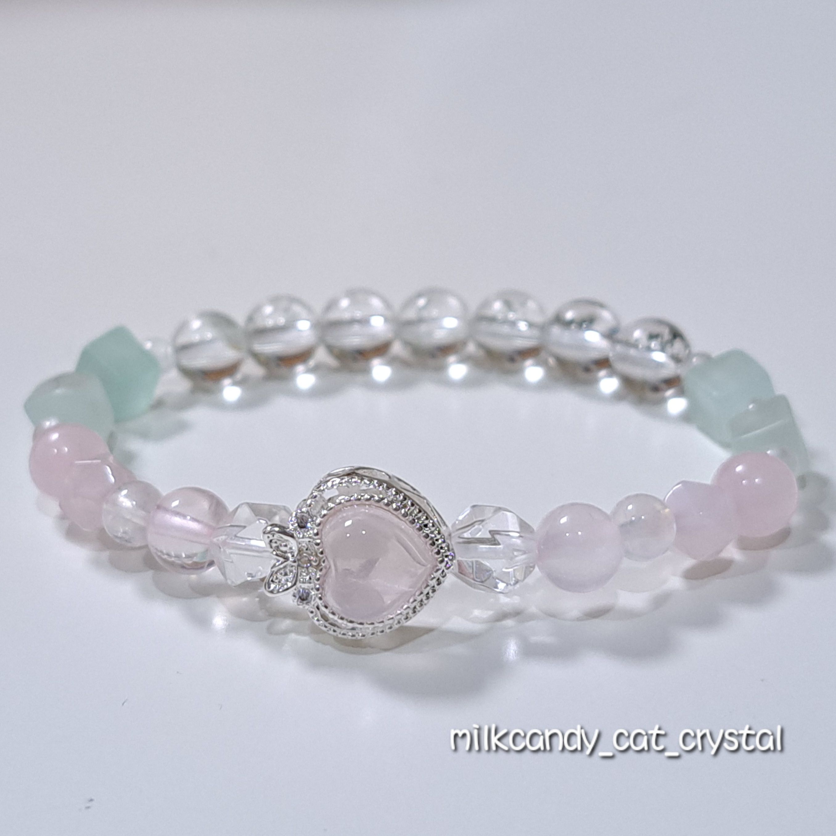 粉晶綠紋石魔盒手鍊-紅綠甜美風