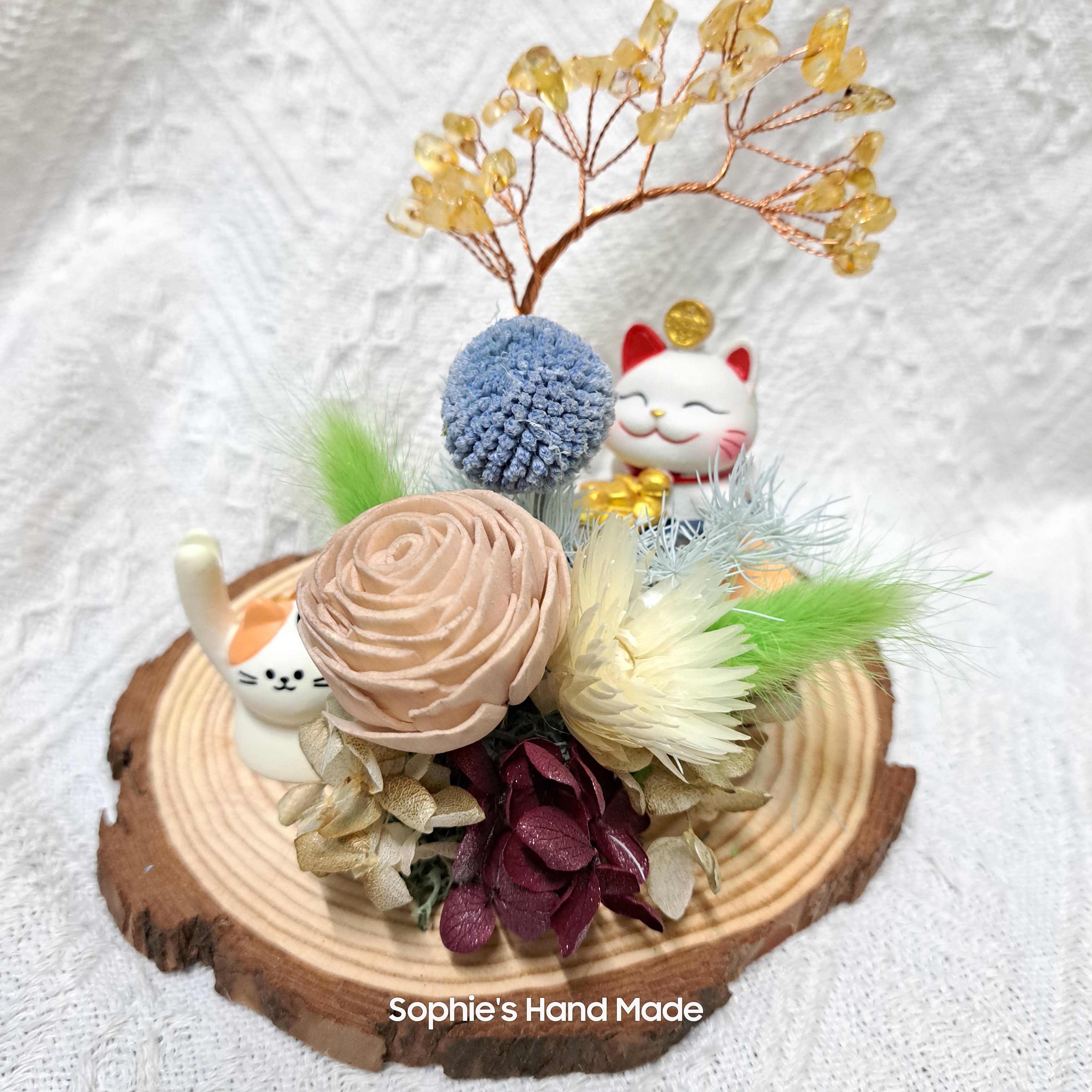 現貨 招財貓水晶樹 名片座 附燈串 內盒或提袋